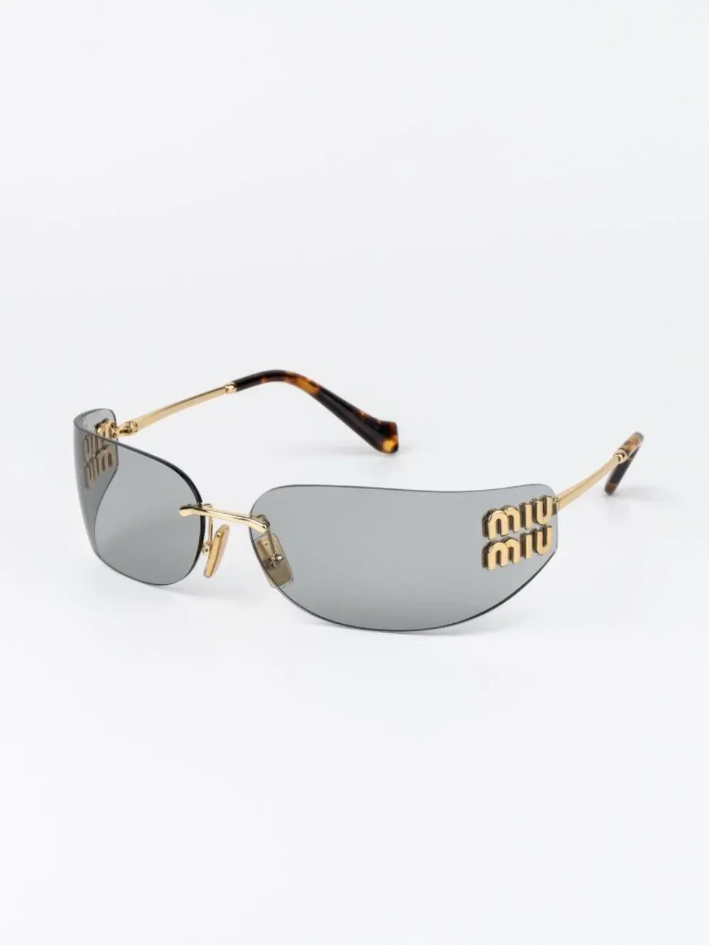 Miu Miu Women Sunglasses Gold Grey Rectangle Rimless MUA51S 5AK50K NEW AUTHENTIC